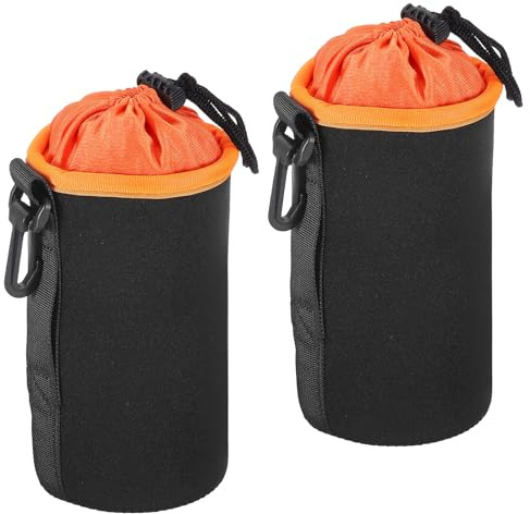 PATIKIL Bolsa para Lente de Cámara 2 Unidades Funda con Cordón de 3.9 de Diámetro Interior x 7.1 de Altura de Neopreno Grueso y Protector Negro Naranja