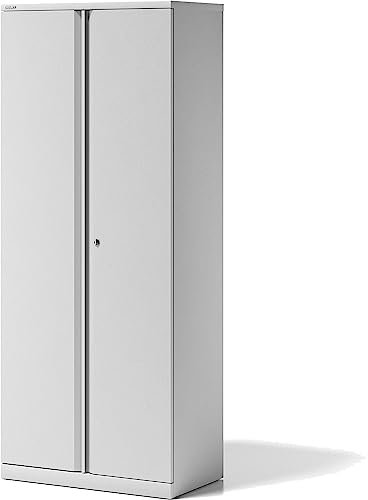 BISLEY Essentials Flügeltürenschrank abschließbar - Stahlschrank mit 3-Punkt-Schloss & Flügeltüren - Aktenschrank aus Metall mit 4 Fachböden für 5 Ordnerhöhen - Farbe: verkehrsweiß