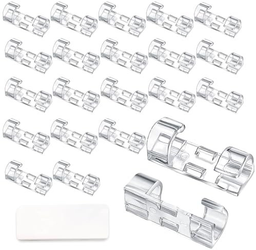 Transparent Kabelhalter Selbstklebend,Kabelklemmen mit Selbstklebenden Pads, Kabelclips Selbstklebend für Kabelmanagemen,Kabelhalter Kabel Verstecken für Weihnachtsdeko, Usb Ladekabel【20 Stück】