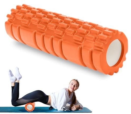 Faszienrolle mit 3D-Texturmassage, Foam Roller Massage, Massage-Rolle, Fitnessrolle, Sportrolle zur Linderung von Muskelverspannungen, für rücken wirbelsäule Rücken Beine 30×8cm (Orange)