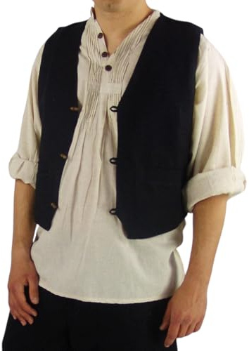 Leonardo Carbone® Herren Handgewebte Weste Lutz | Mittelalterliches Design | Praktische Taschen | Weste | Herrenmode | Mittelalterkleidung | Wikingerbekleidung | Baumwolle Schwarz 2XL
