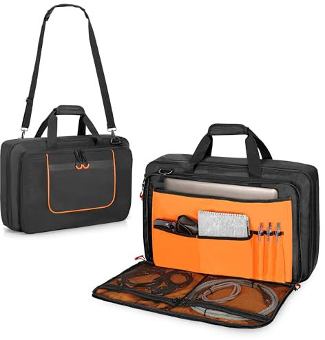 Rexmica DJ Controller Bag Compatible with Pioneer DDJ-FLX4/ DDJ-400/ DDJ-SB2/ DDJ-SB3, Padded DJ Controller Carrying Case with Laptop Compartment and Accessory Pockets for DJ Cable, Headphone