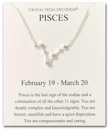 Philip Jones Pisces Star Sign Zodiac Constellation Necklace and Quote Card with Zircondia® Crystals