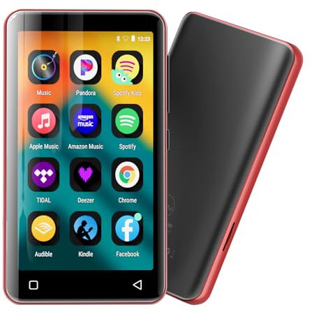 Innioasis 80 GB Reproductor MP3 con Bluetooth y WiFi, Reproductor de música Mp3 y Mp4 ave Spotify, Kids, Tidal, Deezer, Reproductor de vídeo de pantalla táctil de 4 pulgadas 1080P (negro+rojo)