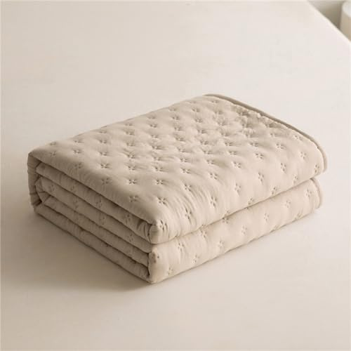 Highdi Fashion Solid Color Bed Throws Quilted Bedspreads,Lightweight Patchwork Quilt Comforter Single Double,Cotton Throw Summer Quilt,Quilted Blanket for All Seasons (Beige,160x200cm)