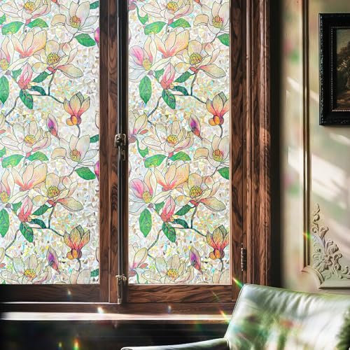 Stained Glass Window Film Privacy for Glass Windows, Window Film Privacy Vinyl Frosted No-Glue Static Cling for Home Kitchen Office Bathroom 44X200CM