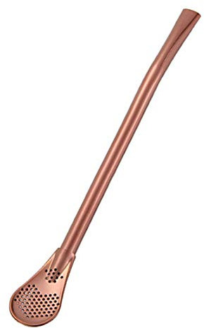 Cucchiaio di paglia in acciaio inox, riutilizzabili, con doppio filtro, design liscio e piatto