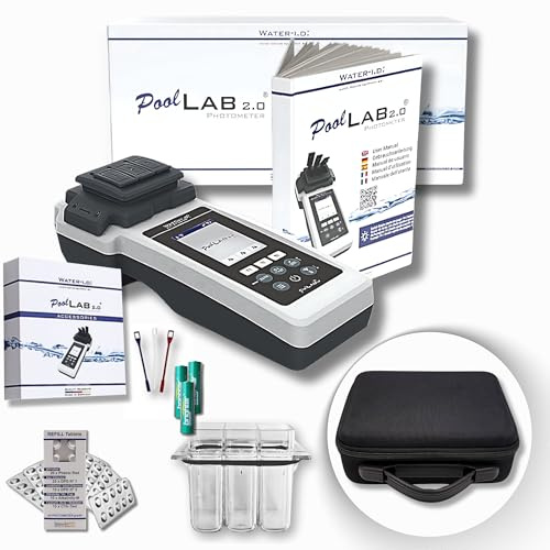 PoolLab 2.0 med 70 testtabletter och påse, specialutgåva för MediMuc - 24 parametrar - app, programvara - mäter upp till 3 parametrar i ett test + tomt förvaringsfodral