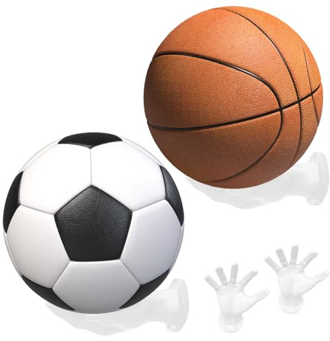 WIYETY Soporte de pared de mano para pelotas: 2 estantes de almacenamiento de baloncesto en forma de palmera, soporte para pelotas de pared, soporte para pelotas de pared, soporte creativo para