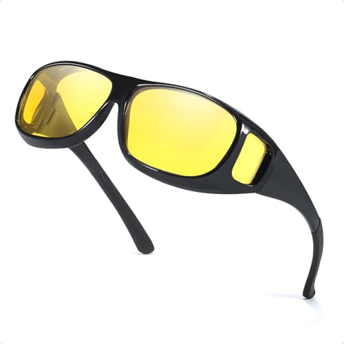 Myiaur Lunettes de protection pour porteurs de lunettes de soleil pour hommes, polarisées avec verres jaunes, protection contre l'éblouissement, A01 noir., De taille moyenne