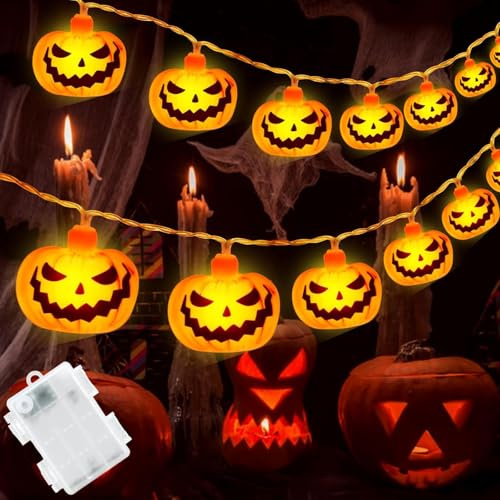 QEEROYO Guirnalda de luces de Calabaza para Halloween, 3M 20 LED Farolillo de Calabaza, Halloween Guirnalda Luces, para Interiores Fiesta Home Garden Decoración