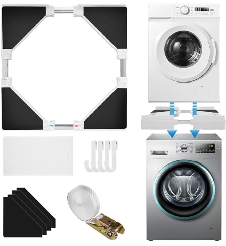 YELYEE Universal Waschmaschine Trockner Verbindung, Verstellbarer Zwischenbaurahmen mit Ratschengurt, 45-70 cm,Zwischeneinbausatz für Waschküche