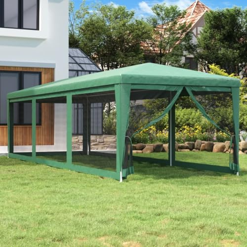 Nqyjm Tonnelle de Jardin Extérieur Tente de Fête avec 8 Parois Latérales en Maille Vert 3x9 m PEHD, Pavillon Chapiteau Tente de Réception pour Mariage, Camping, événements Commerciaux