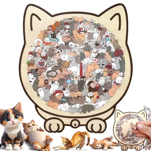 VLEDARLING Puzzle in Legno, Puzzle di animali a forma di gatto, Puzzle di Animali in Legno, Puzzles Decorativo In Legno, Puzzle A Forma Di Gatto In Legno Colorato Da Pezzi
