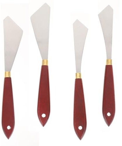 DOITOOL Set 4 Pezzi Spatole per Pittura a Olio e Acrilico, Raschietti da Disegno Impugnatura Legno Ergonomica, Strumenti per Mescolare Colori su Tela, Uso Artistico e Creatività Pittorica