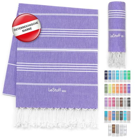 LeStoff Hamamtuch - 100% Bio-Baumwolle, 95 x 180 cm, Vorgewaschen, Saugstark, Schnelltrocknend, Leicht, Kompakt, Campinghandtuch, Reisehandtuch, Badetuch, Duschtuch, Badehandtuch groß, lila (Violett)