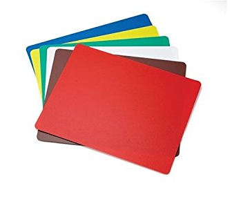 Professional Catering Flexible Set of 6 Colour Coded Chopping Boards Thin Lightweight Red, Blue, Green. Brown, White, Yellow