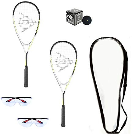 Dunlop Sports Squash Racquet Set (Includes 2 Racquets, 2 Eyeguards, 1 Ball, Cover) (Beginner Package)