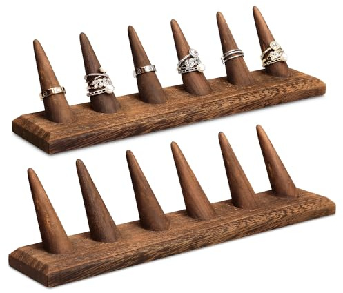 MOOCA 2 Pcs Set Finger Ring Stand Jewelry Display Holder Showcase Display Stands 11 x 2 1/4 x 2 3/4 in, Brown Color