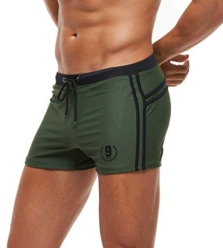 Arcweg Badehose Herren Eng Kurz Badeshorts mit Tunnelzug Schwimmhose Wassersport Kurze Hose UV Schutz Jungen Schwimmwear Schulschwimmen (Oliv, L)