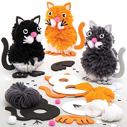 Baker Ross Kits de chats en pompons à assembler (Paquet de 3) - Loisirs créatifs à thème