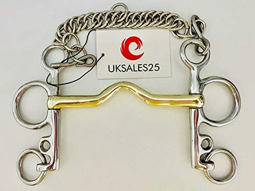 Port Mouth Pelham Bit GS & SS with Curb Chain (UKSALES25® Horse Bits) (6.0 INCHES, 20)