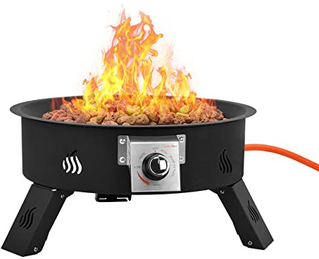 Onlyfire Portable Propane Gas Fire Pit with 4kg Lava Rock and UK Regulator, Height Adjustable Gas Firebowl Smokeless Fire Pit for Camping Bonfire Picnic Backyard, Auto-Ignition