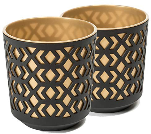 Tymar Blumentopf, 2er Set, runde Form, Übertopf (Schwarz/Golden, ø 14cm)