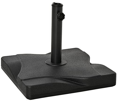 Outsunny Base per Ombrellone Quadrata in Plastica, Basamento da 20kg con Supporto per Pali da 32mm, 38mm, 48mm, Nero