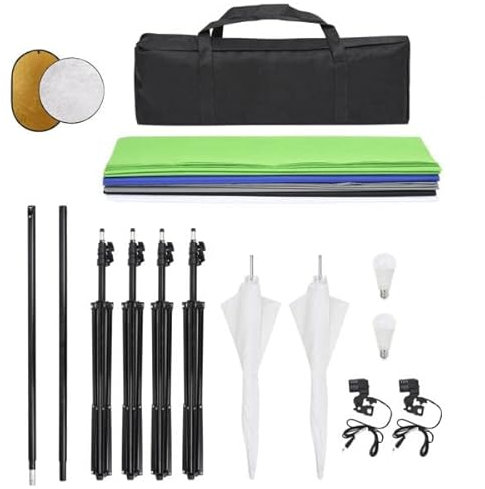 vidaXL Fotostudio-Set mit Beleuchtung, Hintergrund und Reflektor, Studio-Kit, Fotografie Set, Fotografie Beleuchtung, Studio-Licht, Tageslichtlampe