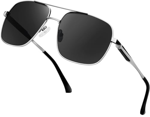 KANASTAL Grandes Gafas de Sol Negras Hombre Polarizadas Cuadradas Cristal Negro Metálica Mujer Vintage UV400 - Plateadas Metal Negras Lentes