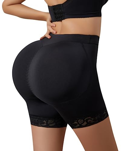 Bragas acolchadas más gruesas para mujer, con encaje, realzador de cadera, ropa interior falsa para levantamiento de glúteos, Acolchado de encaje negro, M