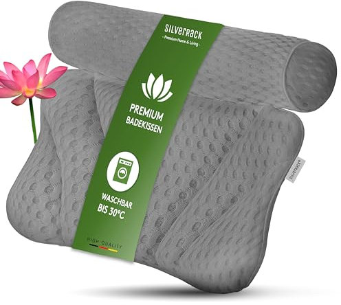 SilverRack Badewannenkissen WEICH [Grau Dünn] - Nackenkissen für Badewanne mit Saugnäpfen als Badewannen-Zubehör - Kissen für Badewanne - Badekissen mit ergonomischer Passform