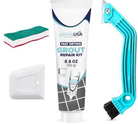 Grout - Ready Mixed Tile Grout with Sponge, Remover Saw and Scraper, Grout Reviver for Bathroom, Kitchen, Floor Tiles - 250 gr Bundle Set (White)