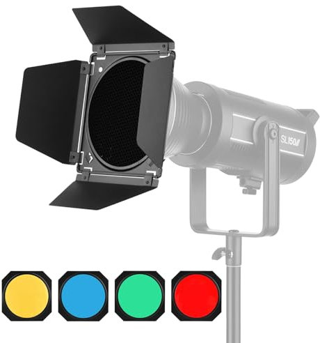 Scheunentür-Set für 17,8 cm Standard-Reflektor mit Wabenraster und 4 Farbfiltern, Fotografiezubehör, Foto-Beleuchtung