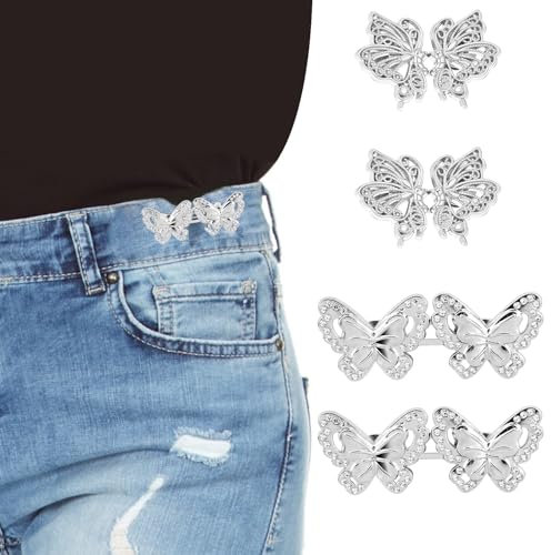 4 Paare Hosen Enger Machen Clip,Knöpfe Hosenbund Enger Machen Schmetterlingsform Hose Enger Machen Clip Verstellbare Taille Schnallen Hosenknöpfe Zum Enger Machen Für Lose Hosen Jeans Damen Rock