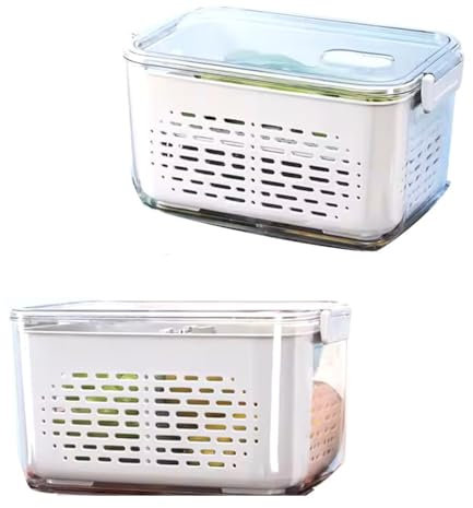 Katalia Organizador Nevera Frigorifico Cocina Multifuncional Cesta Escurridor y Almacenamiento de Alimentos con Tapa Material Resistente BPA-Free Transparente y Gris