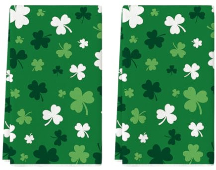 Artoid Mode Green Clover Shamrock St. Patrick's Day Kitchen Towels Dish Towels, 18x26 Inch Farmhouse Holiday Spring Decoration Hand Towels Set of 2