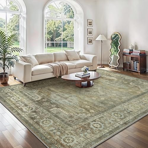 GENIMO Boho Vintage Teppich, Waschbar & rutschfest, Kurzflor Teppich für Wohnzimmer, Schlafzimmer oder Esszimmer, Stilvoller Carpet, Kupfer Braun, 120x170 cm