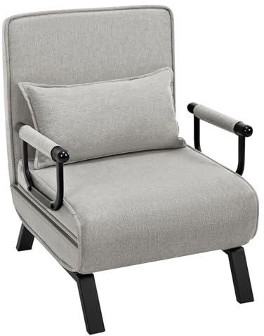 WOLTU Schlafsessel 3 in 1 mit bettfunktion, Gästebettfür, Schlafsofa mit Bettfunktion, Verstellbarer Rückenlehne, Wohnzimmer, Schlafzimmer, Balkon, Metallrahmen Leinen, 65 x 75 x 78cm, Hellgrau