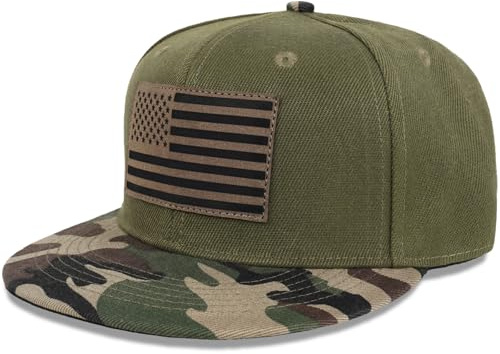 American Flag Snapback Hats - Flat Bill Brim Hat for Men Women - Breathable & Adjustable Fit for Casual Wear-Green Camo