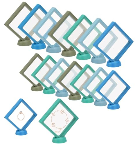 Zoyiancy 16 stycken 3D-svävande ram, myntflytande ram displayhållare, transparent flytande ram med stativ för AA-medaljong, smycken (blå och grön)