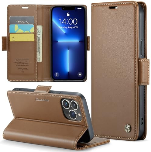 Rerzoiro for iPhone 13 Pro Max Case, Premium PU Leather Wallet Case Flip Cover with [RFID Blocking][Card Holder][Stand Function] Shockproof Protective for iPhone 13 Pro Max, Brown