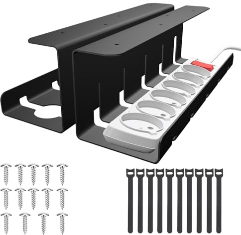 AiQInu Bandeja Organizador Cables Escritorio Juego de 2, con Accessori, Recoge Cables Mesa Escritorio, Accesorios para Almacenar y Esconder Cables, Regleta de Soporte para Oficina