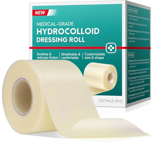 Hydrocolloid Roll for Wound Care, Cut-to-Size Dressing Tape with Lightweight Breathable Self-Adhesive, Sterile & Flexible & Waterproof Bandage Patch for Blisters, Blister, Acne Care (2IN X 11.8FT)