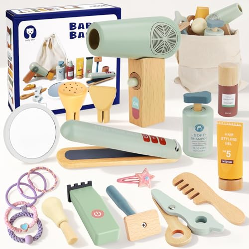ZUSUZU Set Peluqueria Juguetes Niña,Juego de Simulación de Peluquería con Secador de Pelo de Juguete Plancha Peine Espejo Accesorios para Peinar el Cabello,Juego de rol para Niños y Niñas 3+ Años