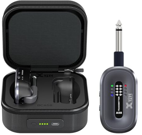 Xvive AC58 Wireless Guitar System 5.8GHz, A58 Guitar Wireless System with Charging Case for Active or Passive Pickup Electric/Acoustic Bass Guitar