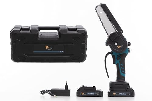 WITIT MINI MOTOSEGA ELETTRICA A BATTERIA PORTATILE 21V 800W CON 2 BATTERIE 2AH, CATENA 6 POLLICI PER GIARDINAGGIO E POTATURA ALBERO, MOTORE BRUSHLESS, 4000 mAh UTILIZZABILE CON UNA MANO