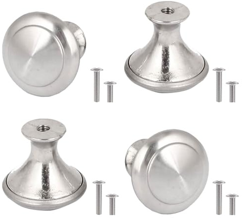 AIWXEEU 4 Pezzi Pomolo per Mobile Rotondo, Pomelli per Porta Fornito con Viti, Pomelli Cassetti, 27 mm, Argento, Acciaio Inossidabile, Porte Armadietti Cassetti e Guardaroba