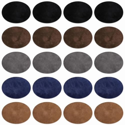 MEOAlBkey 20-Pack Oval Velvet Iron on Patches | 20-pack 14x11cm oval velvet iron-on patches. Strong heat-adhesive, machine-washable elbow & knee repair for jackets & jeans.